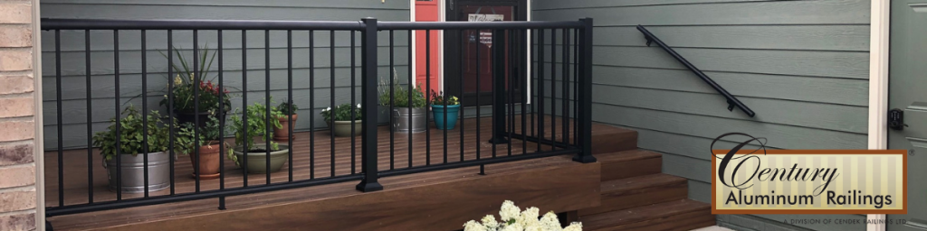 Century Aluminum Railings in stock from Sprenger Midwest pictured in black.